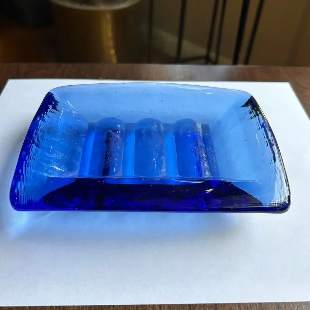 Fire and Light Cobalt Blue Soap dish recycled glass